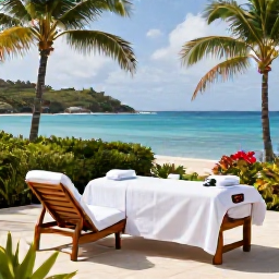 Caribbean Holidays, September Spa Breaks, Relaxing luxury spa treatment in a bright Caribbean resort on Saint Barth&eacute;lemy, with tropical greenery and calm blue sea nearby