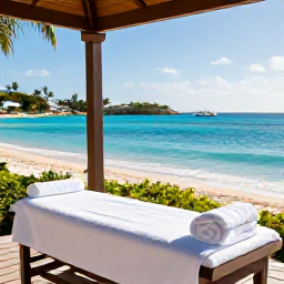 Caribbean Holidays, September Spa Breaks, Relaxing spa treatment overlooking a calm Caribbean beach on Saint Martin in September