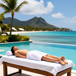 Caribbean Holidays, September Spa Breaks, Spa treatment beside a tropical pool overlooking a calm Caribbean bay in the United States Virgin Islands