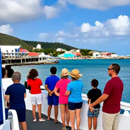 Caribbean Holidays, September Tours, A friendly local guide leading a small group through Road Town in the British Virgin Islands, with colourful buildings and harbour views