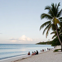 Caribbean Holidays, September Tours, A quiet sandy beach on Tortola with palm trees, calm blue water and a small group enjoying a peaceful September afternoon