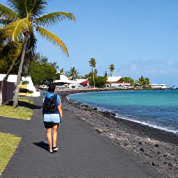 Caribbean Holidays, September Walking, A coastal walking path beside turquoise water and black volcanic sand in Martinique, with palms and a small fishing village