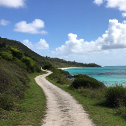 Caribbean Holidays, September Walking, A quiet coastal trail on Tortola in September, with green hills, turquoise Caribbean water and scattered clouds