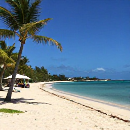 Caribbean Holidays, September Walking Holidays, A quiet Caribbean beach on Saint Martin with a walking route, palm trees, calm turquoise water and a small beach caf&eacute;