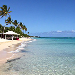 Caribbean Holidays, September Walking Holidays, A quiet Cura&ccedil;ao beach after a daytime walk, with clear shallow water, palm trees and a small beach caf&eacute;