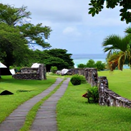 Caribbean Holidays, September Walking Holidays, Quiet historic sugar estate ruins beside a walking path on Saint Kitts, surrounded by tropical greenery and distant sea views