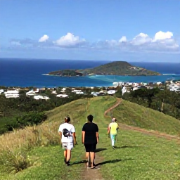 Caribbean Holidays, September Walking Holidays, Walkers exploring a green hillside path above the Caribbean on Saint Martin, looking towards bays and neighbouring islands