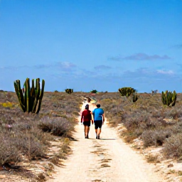 Caribbean Holidays, September Walking Holidays, Walkers following a marked path through Cura&ccedil;ao&rsquo;s cactus-covered countryside beneath a bright blue sky