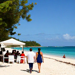 Caribbean Holidays, September Walking, Travellers relaxing at a beach caf&eacute; after a walk on Saint Barth&eacute;lemy in September, with tropical scenery and turquoise water