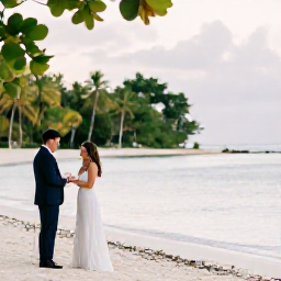 Caribbean Holidays, September Weddings, A happy couple exchanging vows beside a calm Caribbean beach in Trinidad and Tobago, with tropical greenery and gentle September light
