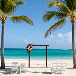 Caribbean Holidays, September Weddings, A relaxed beach wedding in The Bahamas during September, with turquoise water, white sand, palm trees and a simple floral ceremony setting