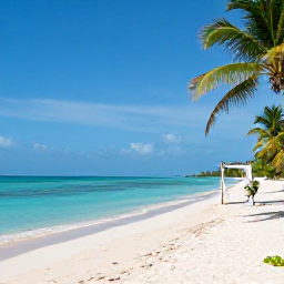Caribbean Holidays, September Weddings, A secluded sandy beach in Tobago with turquoise water, palm trees and a small elegant wedding set-up under a simple canopy