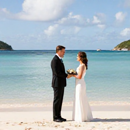 Caribbean Holidays, September Weddings, Bride and groom exchanging vows beside a calm turquoise Caribbean sea on a British Virgin Islands beach in September