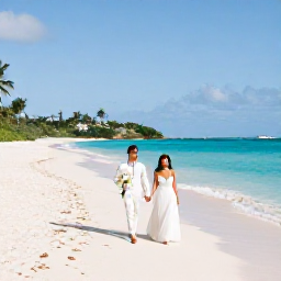 Caribbean Holidays, September Weddings, Newly married couple walking along a quiet British Virgin Islands beach after their September wedding
