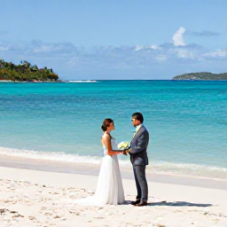 Caribbean Holidays, September Weddings, Newlyweds exchanging vows on a quiet white-sand beach in St Thomas, United States Virgin Islands, with turquoise water and gentle September sunshine