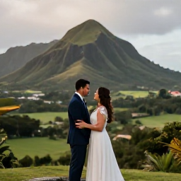 Caribbean Holidays, September Weddings, Newlyweds exploring Montserrat after their wedding, visiting a scenic viewpoint near volcanic hills and lush green countryside