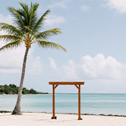 Caribbean Holidays, September Weddings, Tropical Saint Barth&eacute;lemy beach with calm turquoise water, palm trees and a simple wedding arch