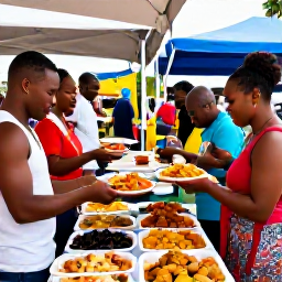 Caribbean Holidays, September Weddings, Wedding guests exploring a colourful Martinique market, tasting Creole food and enjoying a friendly Caribbean holiday atmosphere