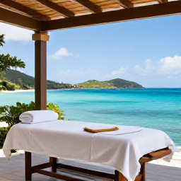 Caribbean Holidays, September Wellness, Open-air spa treatment on a shaded terrace overlooking the Caribbean Sea in the United States Virgin Islands