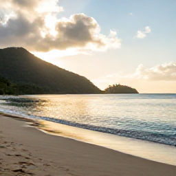 Caribbean Holidays, September Wellness, Peaceful tropical beach in Saint Vincent and the Grenadines at sunrise, calm turquoise water, soft sand and green hills
