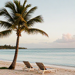 Caribbean Holidays, September Wellness, Quiet Caribbean beach on Saint Martin in September, soft morning light, calm turquoise water, palm trees and an empty sun lounger