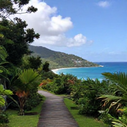 Caribbean Holidays, September Wellness, Quiet coastal path through lush tropical vegetation in Saint Vincent and the Grenadines, leading towards a secluded bay