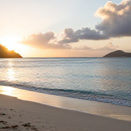 Caribbean Holidays, September Wellness, Quiet tropical beach in the United States Virgin Islands at sunrise, calm turquoise water, soft sand and a relaxed holiday atmosphere