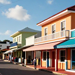 Caribbean Holidays, Solo Bahamas Holidays, Colourful Nassau street with pastel buildings, local shops and a solo visitor exploring in warm February sunshine