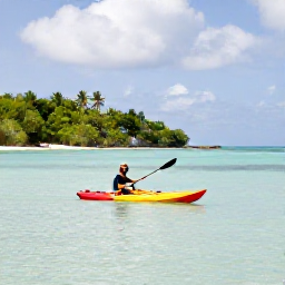 Caribbean Holidays, Solo Caribbean, A solo traveller kayaking through calm Caribbean waters near a green coastline, bright sky and clear sea