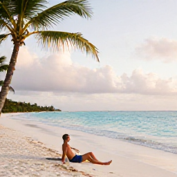 Caribbean Holidays, Solo Caribbean Holidays, A solo traveller relaxing on a quiet Caribbean beach in June, turquoise sea, palm trees and soft morning light