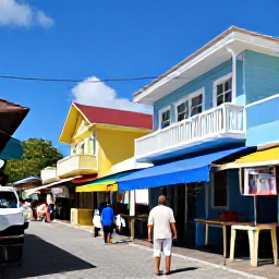 Caribbean Holidays, Solo Caribbean Holidays, A welcoming Caribbean town with colourful buildings, a solo visitor exploring a market and local people enjoying a sunny June day