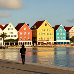 Caribbean Holidays, Solo Cura&ccedil;ao June, Willemstad waterfront in Cura&ccedil;ao with colourful Dutch colonial buildings, a solo visitor walking along the quay in warm June sunshine