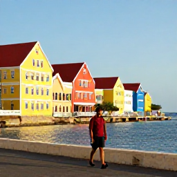 Caribbean Holidays, Solo Cura&ccedil;ao November, A solo traveller walking beside the colourful waterfront buildings of Willemstad, Cura&ccedil;ao, in warm November sunshine