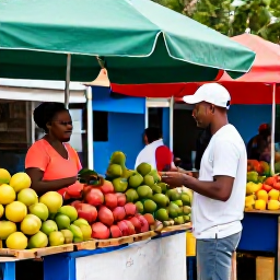 Caribbean Holidays, Solo December, A relaxed solo traveller enjoying a colourful local market in Kingstown, Saint Vincent, with tropical fruit and friendly island vendors