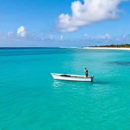 Caribbean Holidays, Solo December, A small boat carrying a solo traveller across clear turquoise water near the islands of Turks and Caicos