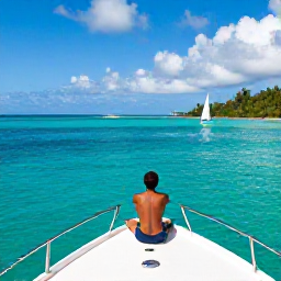 Caribbean Holidays, Solo December, A small boat sailing between the turquoise islands of the Grenadines, with a solo traveller enjoying the view from the deck