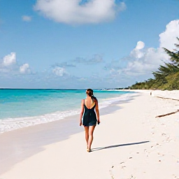 Caribbean Holidays, Solo December, A solo traveller walking along a quiet white-sand beach in Providenciales, Turks and Caicos, beneath a bright December sky