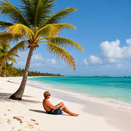 Caribbean Holidays, Solo December, A solo visitor relaxing on Grace Bay Beach with turquoise water, soft sand and palm trees in December sunshine