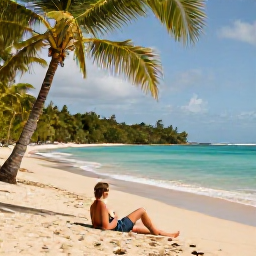 Caribbean Holidays, Solo December, Solo traveller relaxing on a quiet Saint Lucia beach in warm December sunshine, with turquoise water and palm trees