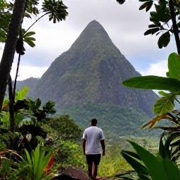 Caribbean Holidays, Solo December, Solo visitor hiking through lush rainforest towards the Pitons in Saint Lucia, with dramatic mountain scenery and tropical plants