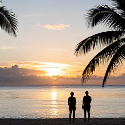 Caribbean Holidays, Solo Dominican Holidays, Solo traveller watching a Caribbean sunset from a Dominican Republic beach, calm sea, soft golden light and palm silhouettes