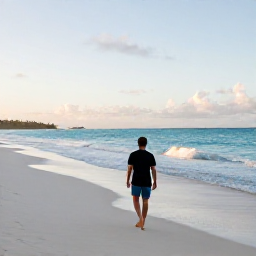 Caribbean Holidays, Solo Holidays, A solo traveller walking along a quiet white-sand beach in Antigua with turquoise sea and gentle morning sunlight