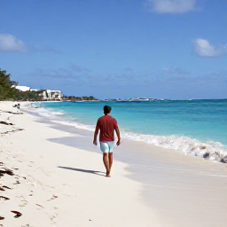 Caribbean Holidays, Solo Holidays, A solo traveller walking along a quiet white-sand beach in Saint Martin, turquoise Caribbean sea and relaxed island atmosphere