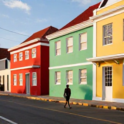 Caribbean Holidays, Solo Holidays, A solo traveller walking through colourful Dutch colonial buildings in Willemstad, Cura&ccedil;ao, in warm Caribbean sunlight