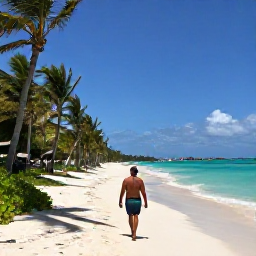 Caribbean Holidays, Solo Holidays Bahamas, A safe, comfortable Bahamian resort setting with a solo traveller enjoying a beach walk and tropical sunshine