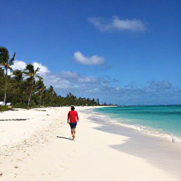 Caribbean Holidays, Solo Holidays Bahamas, A solo traveller walking along a quiet white-sand beach in Nassau, The Bahamas, with turquoise water and palm trees