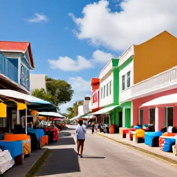Caribbean Holidays, Solo Holidays, Colourful Kingstown street scene with local market stalls, historic buildings and a solo traveller exploring