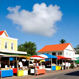 Caribbean Holidays, Solo Holidays, Colourful market stalls and friendly local people in Marigot, Saint Martin, with French Caribbean architecture