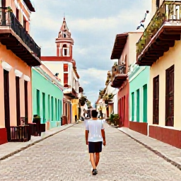 Caribbean Holidays, Solo Holidays Dominican Republic, Friendly solo traveller walking through the colourful colonial streets of Santo Domingo, historic buildings, cafes and lively local atmosphere