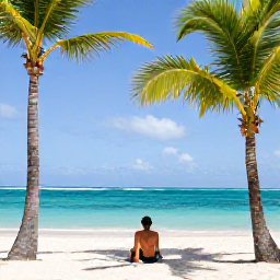 Caribbean Holidays, Solo Holidays February, Solo traveller relaxing on a quiet Caribbean beach in the Dominican Republic in February, palm trees, turquoise sea and bright sunshine